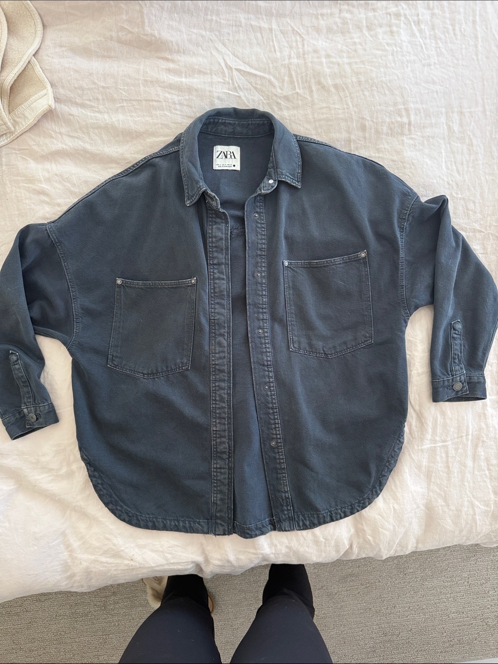 Zara Navy Oversized Button-Down Shirt Jacket